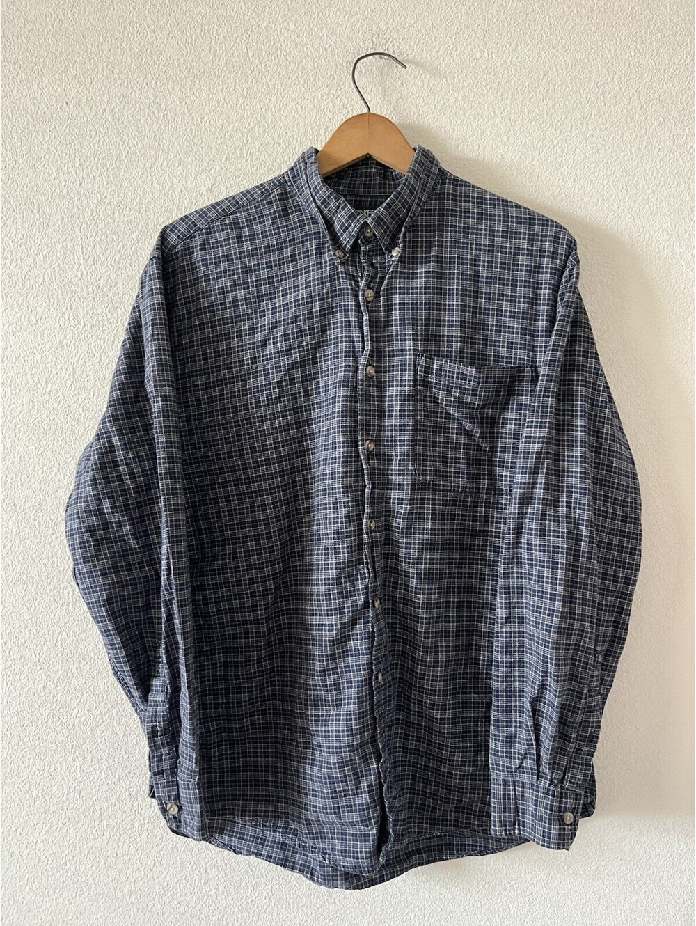 Cherokee Men Medium Blue Plaid Long Sleeve Button Down Shirt